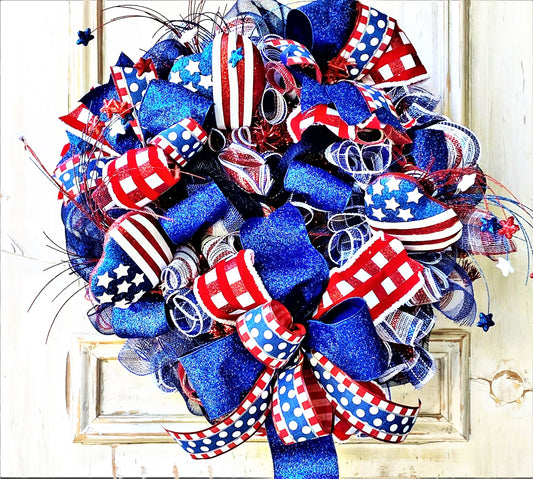 Large Patriotic Wreath for Front Door, 4th of July Wreath, 4th of July Decor, Memorial Day Decor, Red White and Blue Wreath, Veteran Wreath