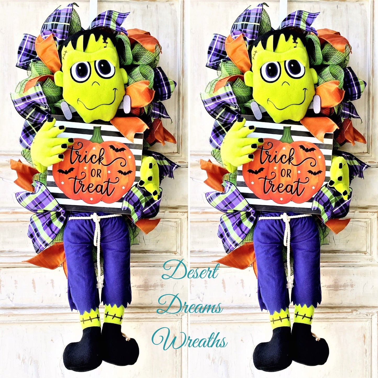 Frankenstein Halloween Wreath, Halloween Decoration,  Frankenstein Wreath, Trick or Treat Wreath, Kid Friendly Halloween Decor