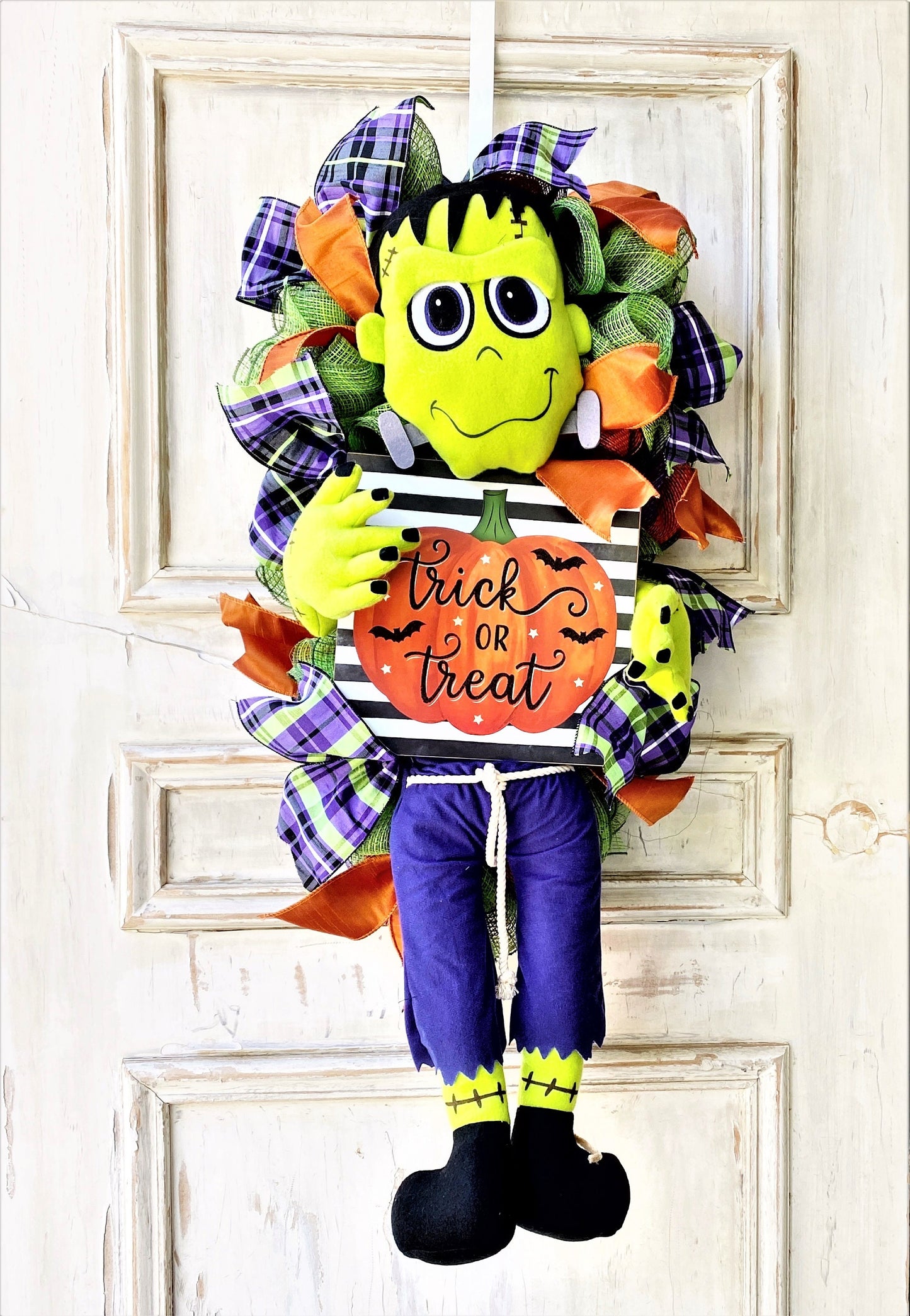 Frankenstein Halloween Wreath, Halloween Decoration,  Frankenstein Wreath, Trick or Treat Wreath, Kid Friendly Halloween Decor