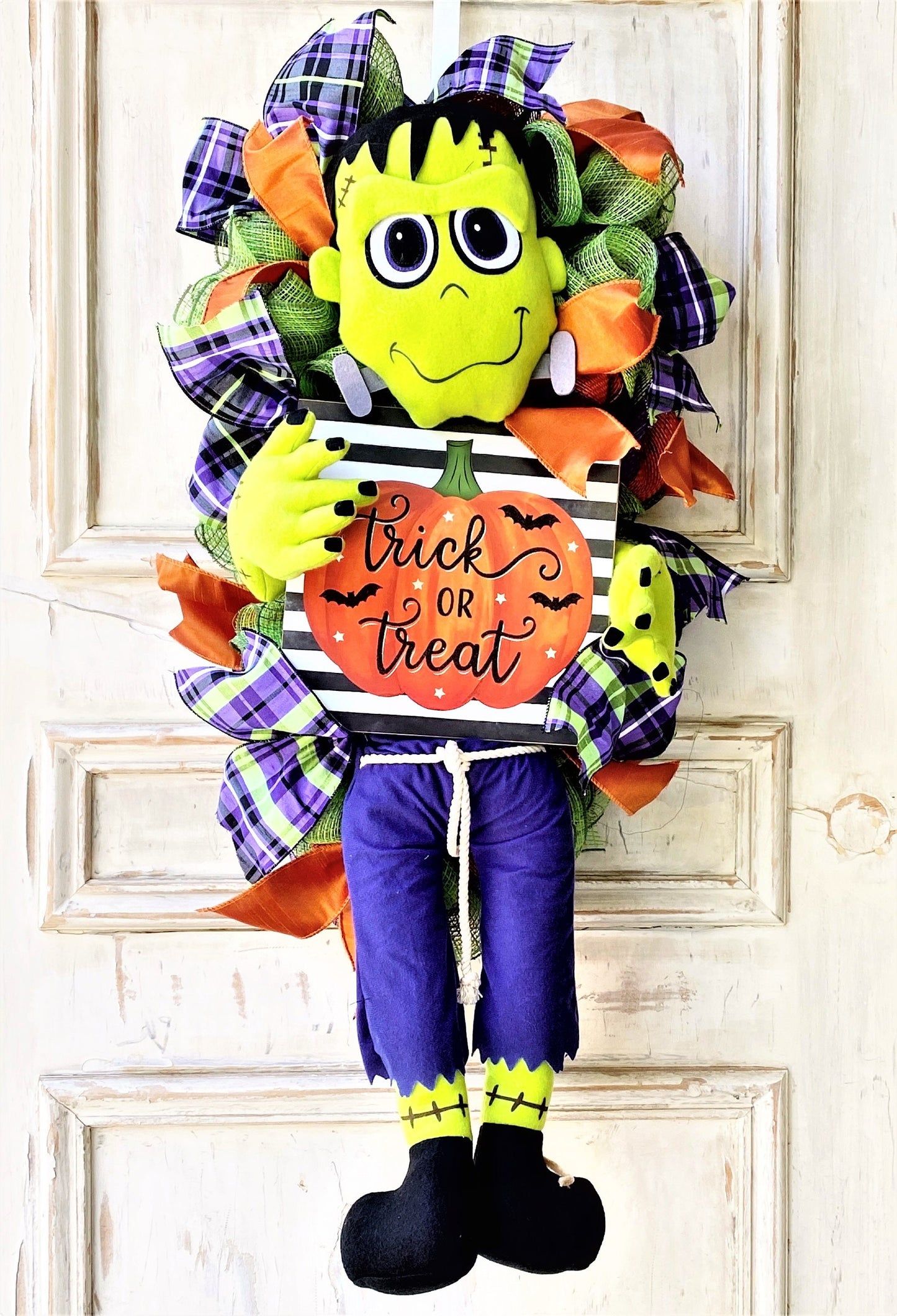 Frankenstein Halloween Wreath, Halloween Decoration,  Frankenstein Wreath, Trick or Treat Wreath, Kid Friendly Halloween Decor