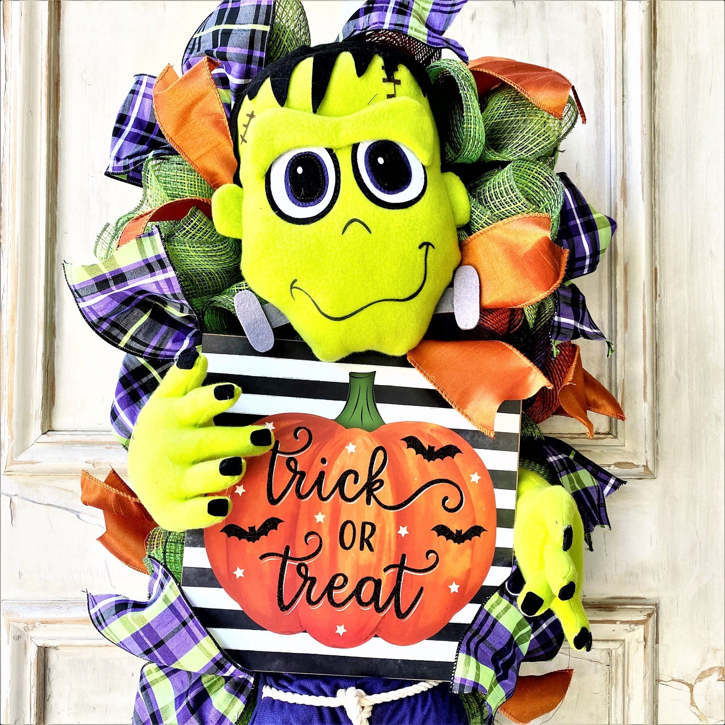 Frankenstein Halloween Wreath, Halloween Decoration,  Frankenstein Wreath, Trick or Treat Wreath, Kid Friendly Halloween Decor
