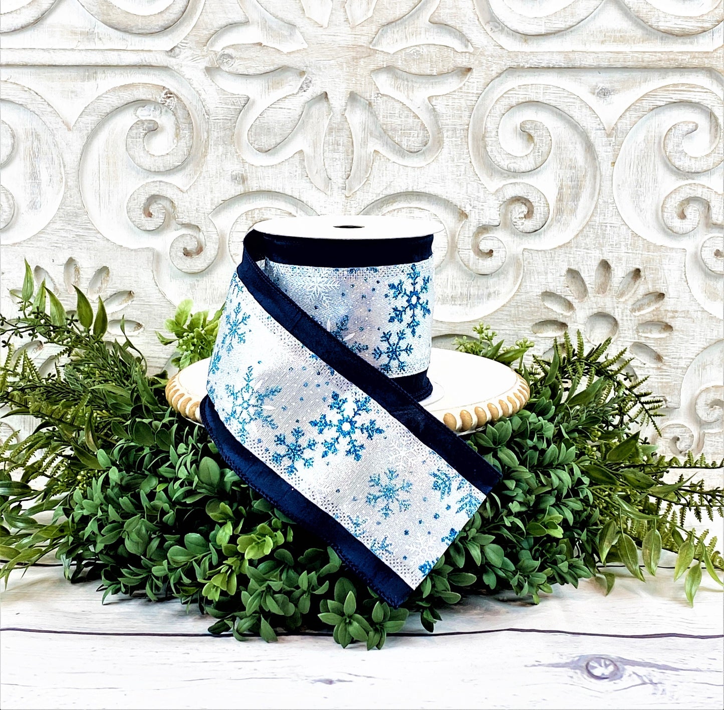 Glitter Snowflake Ribbon, Blue Snowflake Ribbon, Blue Christmas Ribbon, Winter Snowflake Ribbon, Blue Glitter Ribbon, Designer Snowflakes