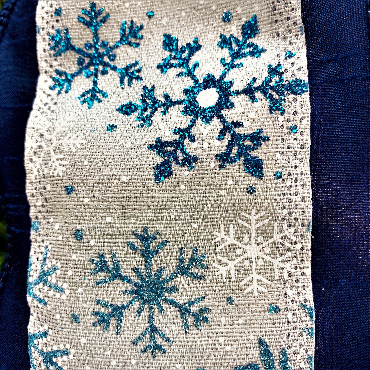 Glitter Snowflake Ribbon, Blue Snowflake Ribbon, Blue Christmas Ribbon, Winter Snowflake Ribbon, Blue Glitter Ribbon, Designer Snowflakes