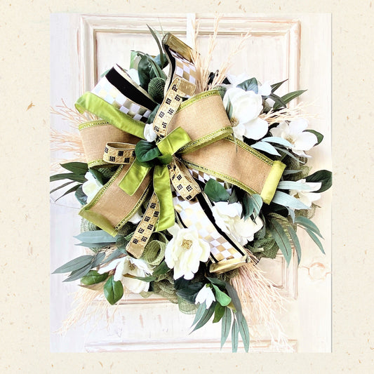 Magnolia Wreath for Front Door, Front Porch Decor, Large Spring Wreath, Outdoor Spring Wreath, All Season Magnolia Wreath, Everyday Wreath