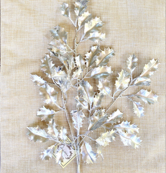 Silver Holly Spray,  Silver Floral Spray, Mark Roberts Shiny Leaf Spray Spray, Silver Christmas Spray, Christmas Floral Stem, Silver Floral