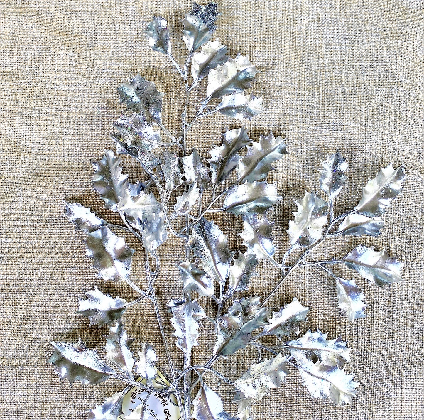 Silver Holly Spray,  Silver Floral Spray, Mark Roberts Shiny Leaf Spray Spray, Silver Christmas Spray, Christmas Floral Stem, Silver Floral