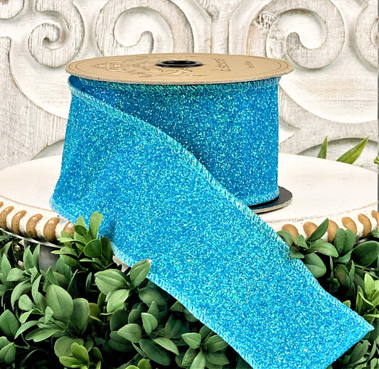 Teal Glitter Ribbon, D Stevens Ribbon, Teal Satin Sugar Glitter Ribbon, Teal Christmas Ribbon, Blue Glitter Ribbon