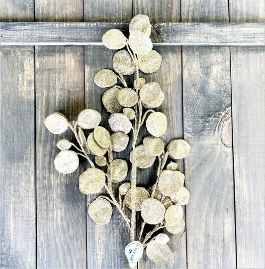 Champagne Lunaria Leaf Spray, Glitter Lunaria Leaf Spray, Gold Glitter Leaf Spray, Glitter Floral Spray, Lunaria Leaf Spray, Floral Stem