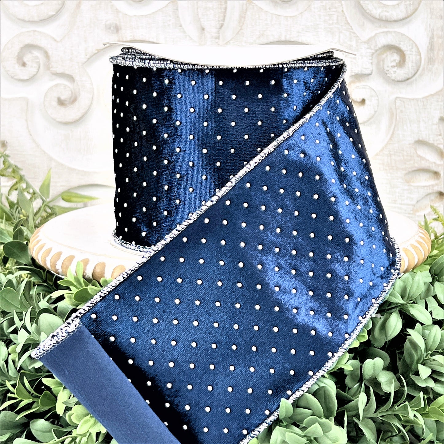 Blue and Silver Velvet Ribbon, Dark Blue Velvet Ribbon, Silver Polka Dot Ribbon, Blue and Silver Ribbon, Blue Velvet Ribbon, Holiday Ribbon