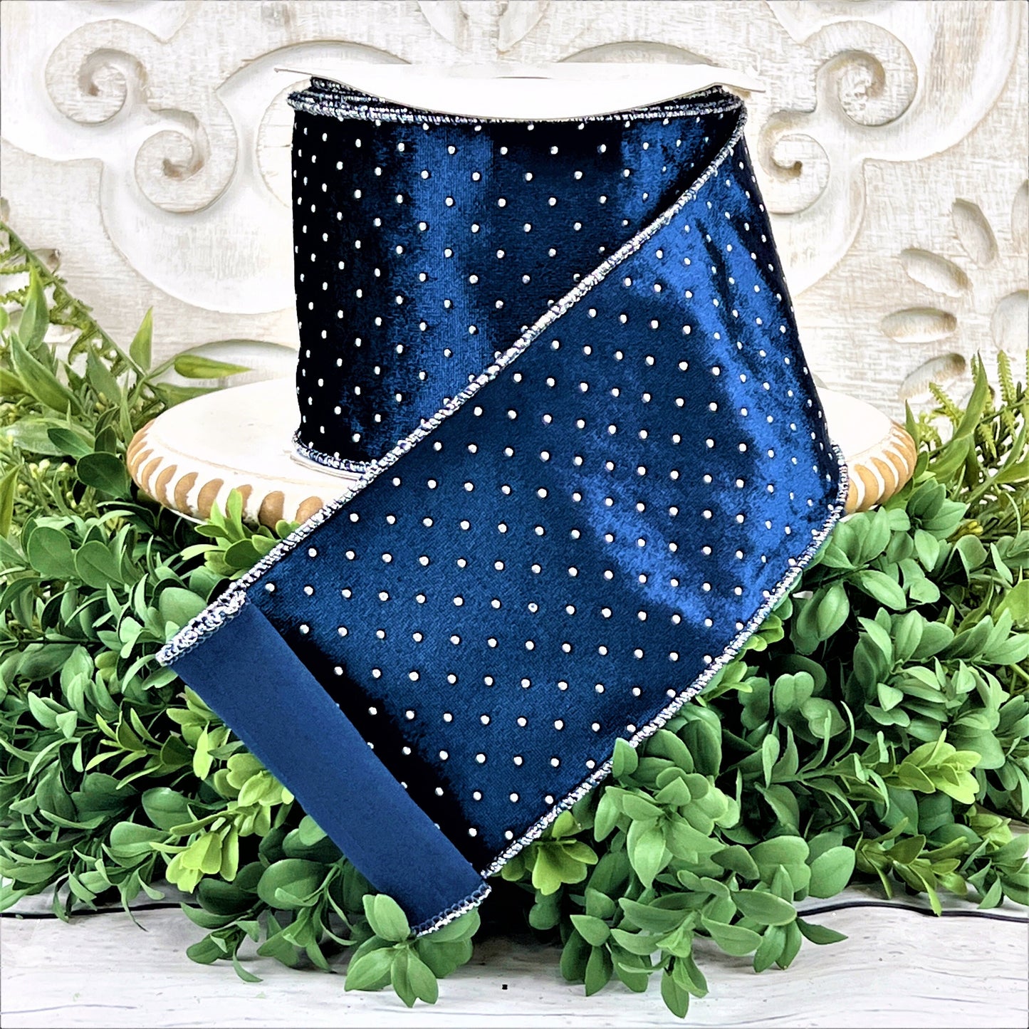 Blue and Silver Velvet Ribbon, Dark Blue Velvet Ribbon, Silver Polka Dot Ribbon, Blue and Silver Ribbon, Blue Velvet Ribbon, Holiday Ribbon