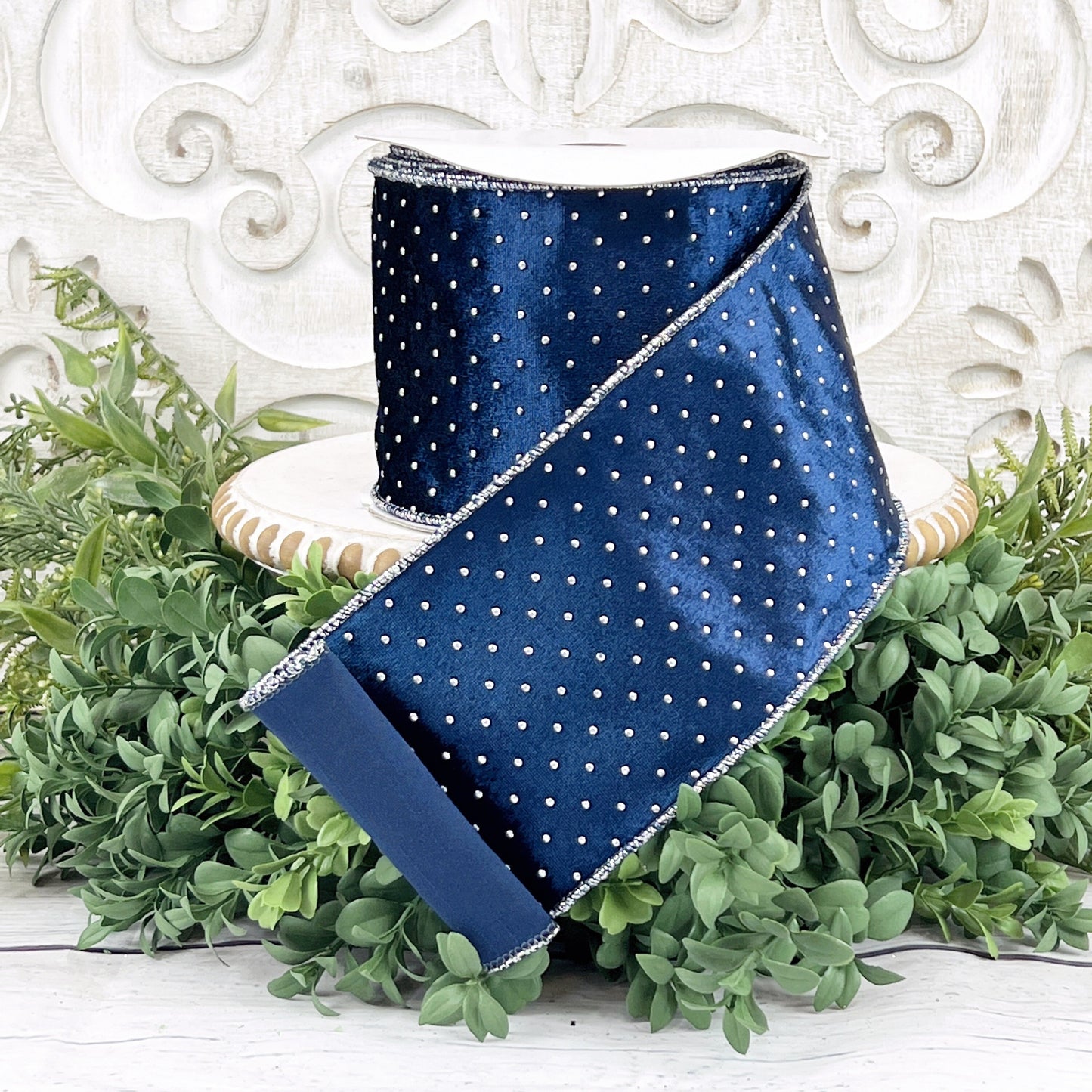 Blue and Silver Velvet Ribbon, Dark Blue Velvet Ribbon, Silver Polka Dot Ribbon, Blue and Silver Ribbon, Blue Velvet Ribbon, Holiday Ribbon