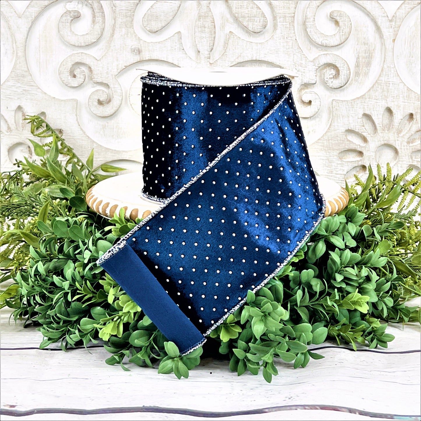 Blue and Silver Velvet Ribbon, Dark Blue Velvet Ribbon, Silver Polka Dot Ribbon, Blue and Silver Ribbon, Blue Velvet Ribbon, Holiday Ribbon