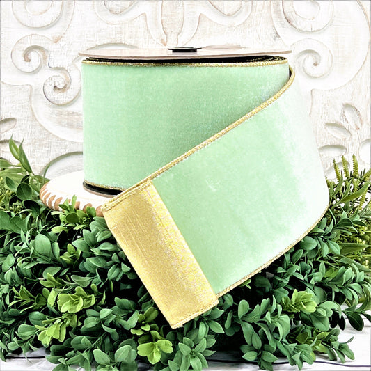 Mint Green Velvet Ribbon, Two Sided Velvet Ribbon, Green Velvet Ribbon, 4" Velvet Ribbon, Mint Green Ribbon, D Stevens Ribbon