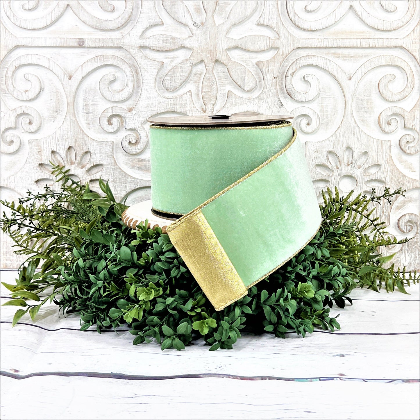 Mint Green Velvet Ribbon, Two Sided Velvet Ribbon, Green Velvet Ribbon, 4" Velvet Ribbon, Mint Green Ribbon, D Stevens Ribbon