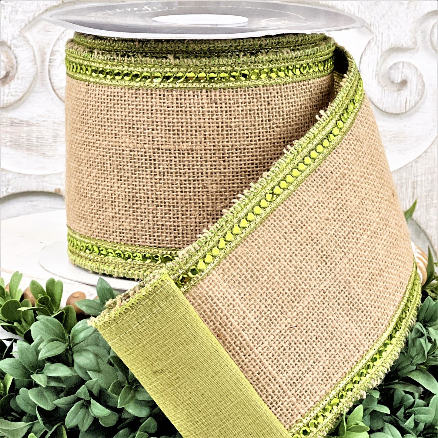 Burlap Ribbon, Lime Green Ribbon, Sequin Ribbon, Jeweled Ribbon, 4 Inch Wired Ribbon, Fall Ribbon, Halloween Ribbon, Summer Ribbon,