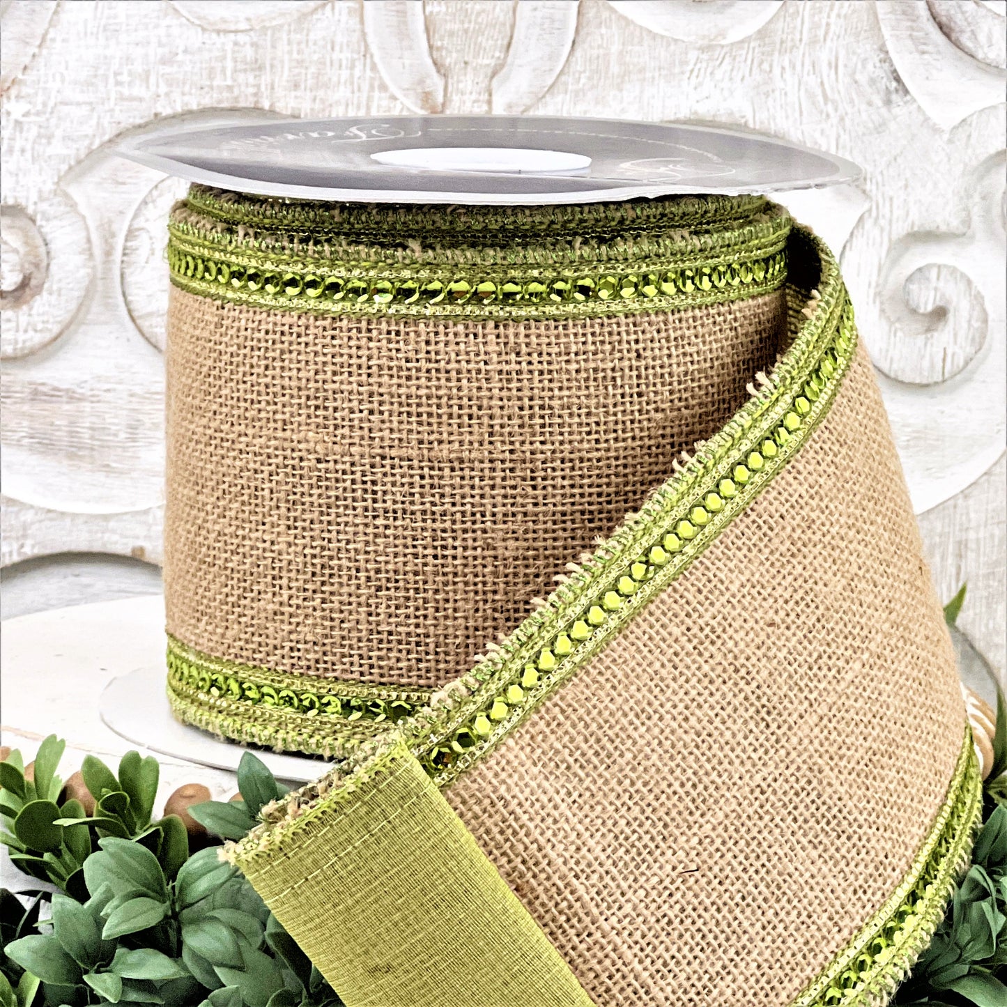 Burlap Ribbon, Lime Green Ribbon, Sequin Ribbon, Jeweled Ribbon, 4 Inch Wired Ribbon, Fall Ribbon, Halloween Ribbon, Summer Ribbon,