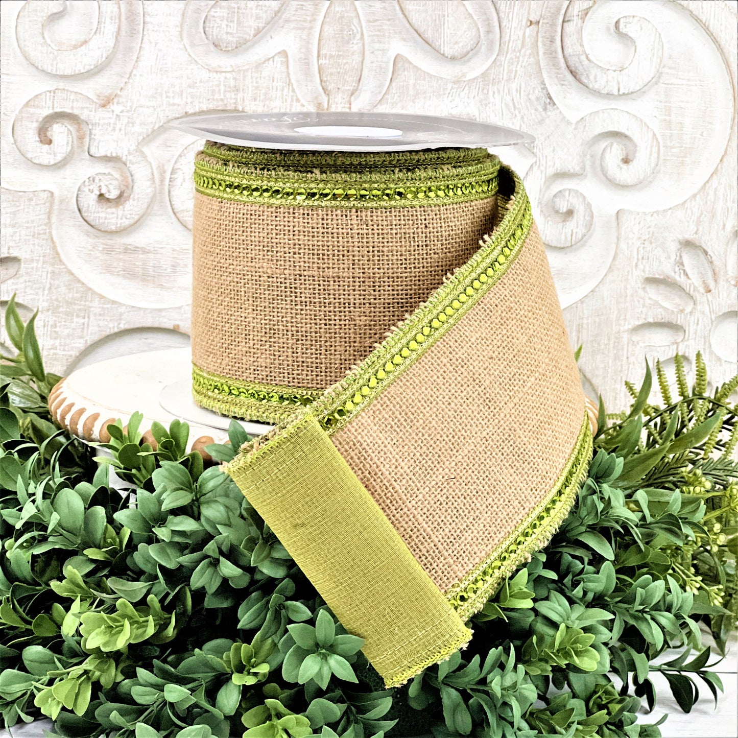 Burlap Ribbon, Lime Green Ribbon, Sequin Ribbon, Jeweled Ribbon, 4 Inch Wired Ribbon, Fall Ribbon, Halloween Ribbon, Summer Ribbon,
