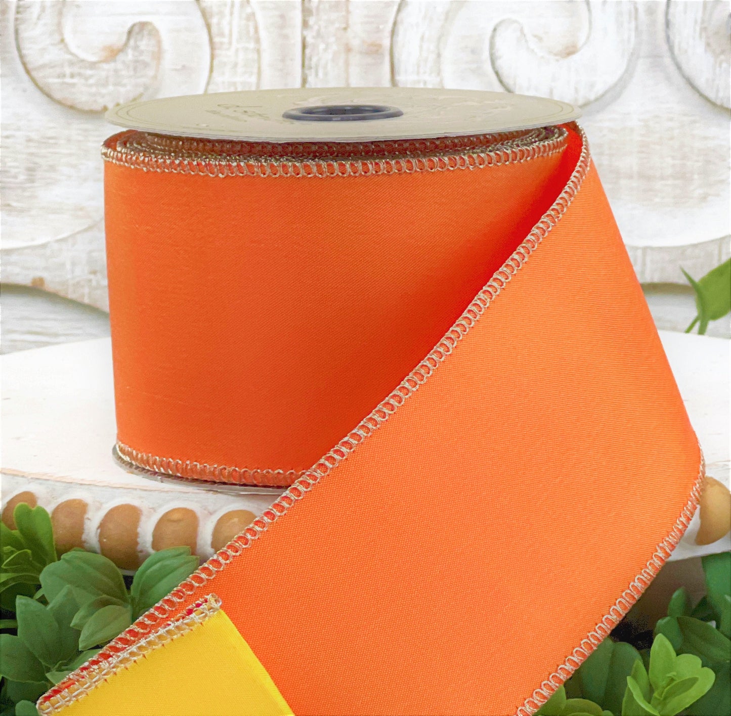 Orange and Yellow Ribbon, Yellow Wired Ribbon, Halloween Ribbon, Candy Corn Ribbon, Summer Ribbon, D Stevens Orange Taffeta Ribbon,