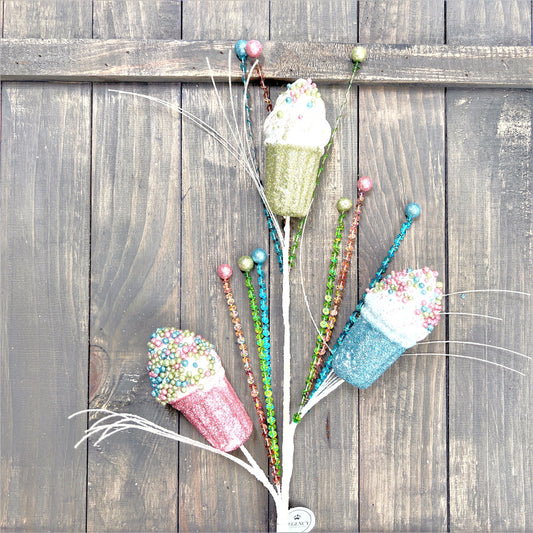 Ice Cream Cone Spray, Sweet Treats Spray, Sequined Treat Spray, Christmas Floral Spray, Party Decoration, Wreath Attachment, Pastel Treats