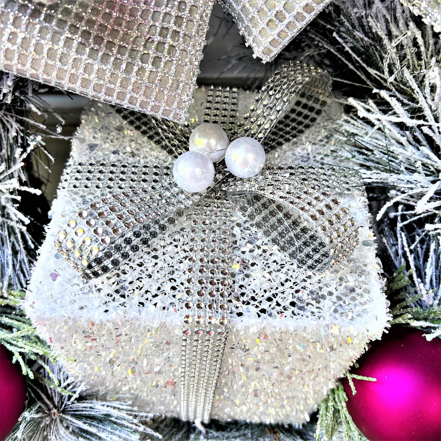 Pink Christmas Wreath for Front Door, Jeweled Christmas Wreath, Tartan Wreath, Glam Wreath, Elegant Christmas Wreath, Holiday Winter Decor