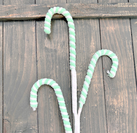 Frosted Pastel Candy Cane Spray, Frosted Candy Cane Spray, Mint Green Cane Cane, Green and White Candy Cane Spray, Christmas Decoration