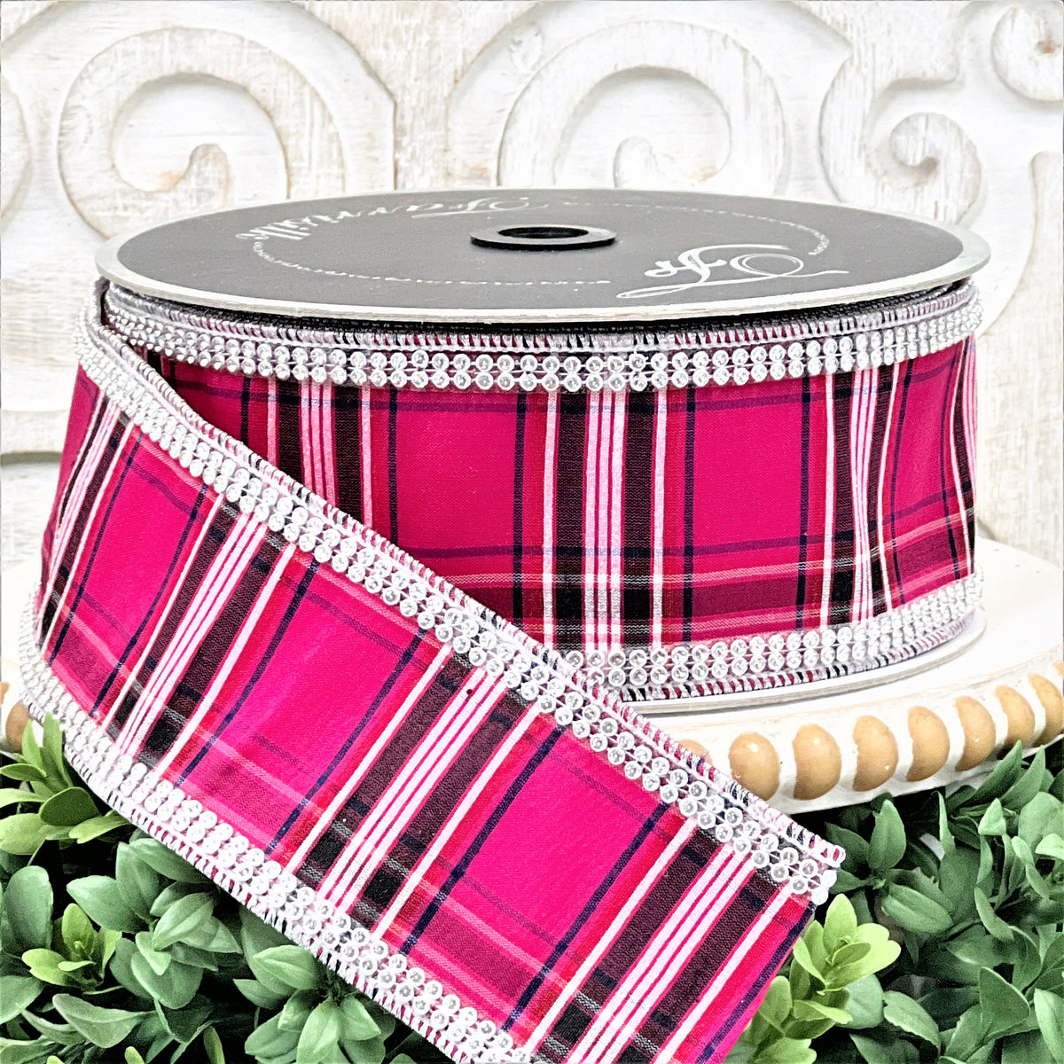 Pink Plaid Pattern Ribbon Pink Plaid Ribbon, Pink Tartan Ribbon, Rhinestone Ribbon, Pink Jeweled ...