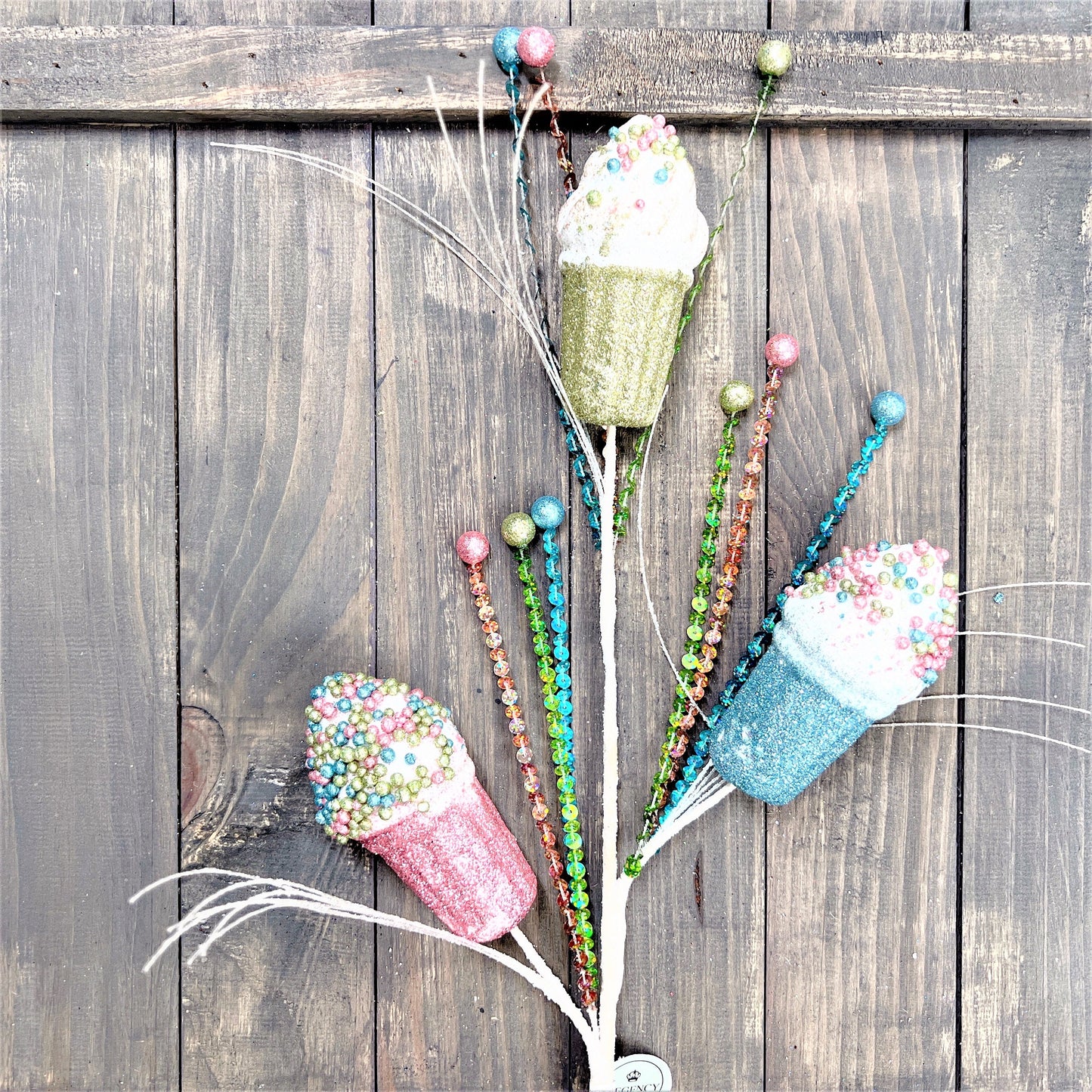 Ice Cream Cone Spray, Sweet Treats Spray, Sequined Treat Spray, Christmas Floral Spray, Party Decoration, Wreath Attachment, Pastel Treats