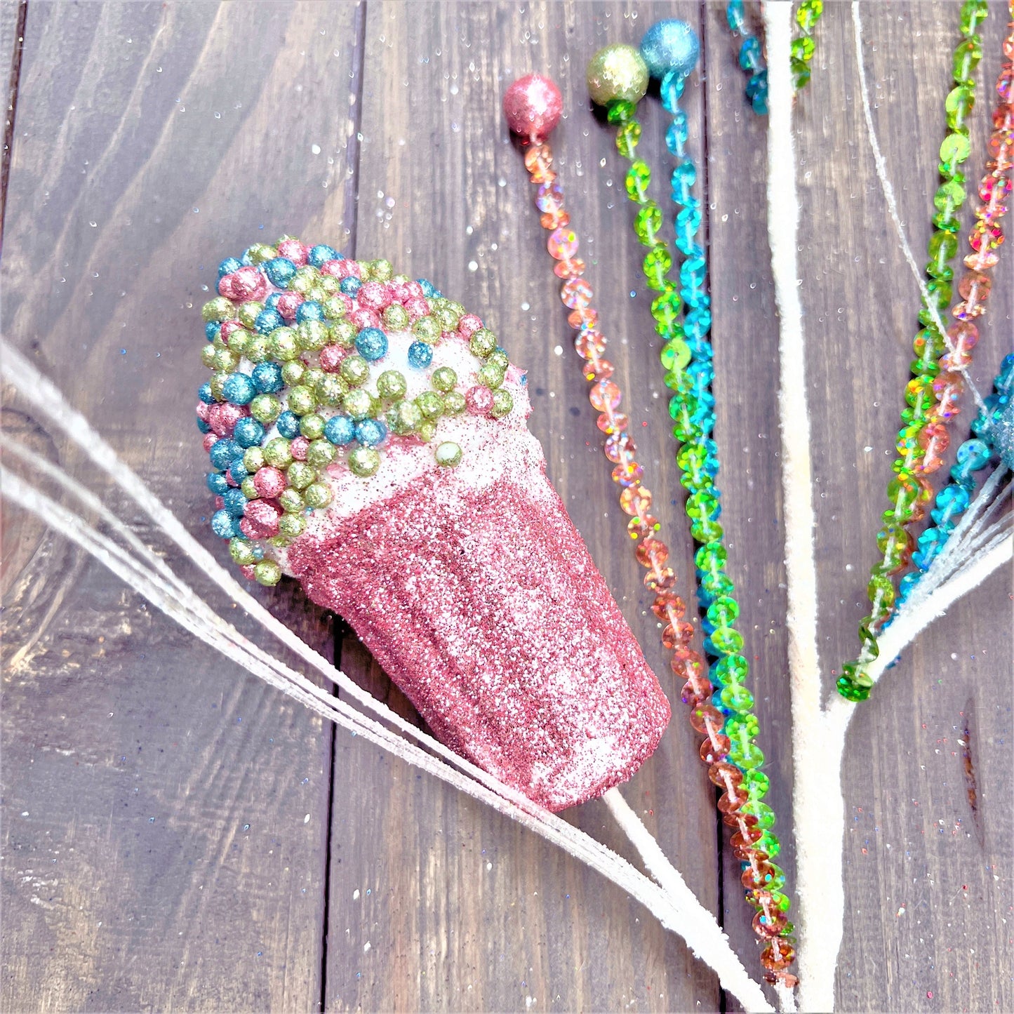 Ice Cream Cone Spray, Sweet Treats Spray, Sequined Treat Spray, Christmas Floral Spray, Party Decoration, Wreath Attachment, Pastel Treats