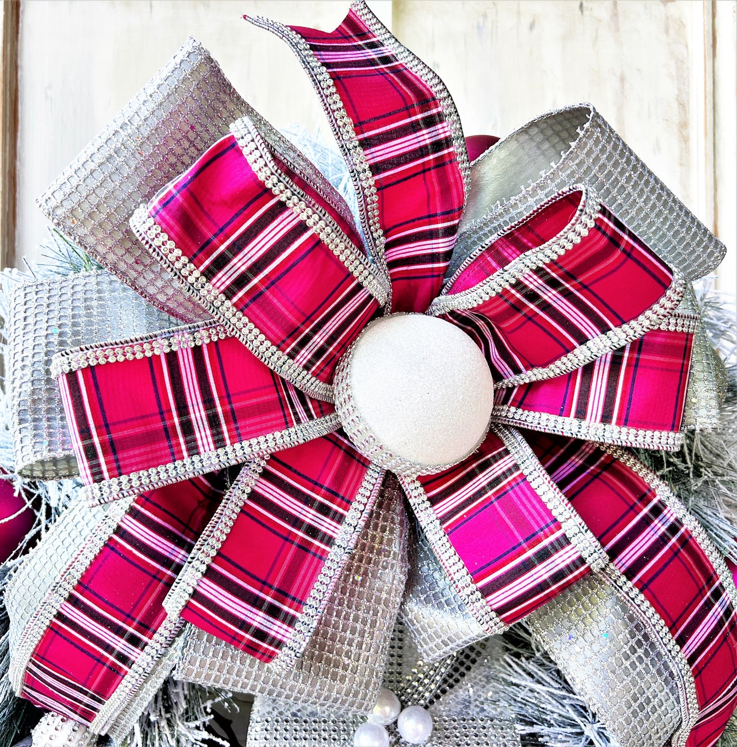 Pink Christmas Wreath for Front Door, Jeweled Christmas Wreath, Tartan Wreath, Glam Wreath, Elegant Christmas Wreath, Holiday Winter Decor