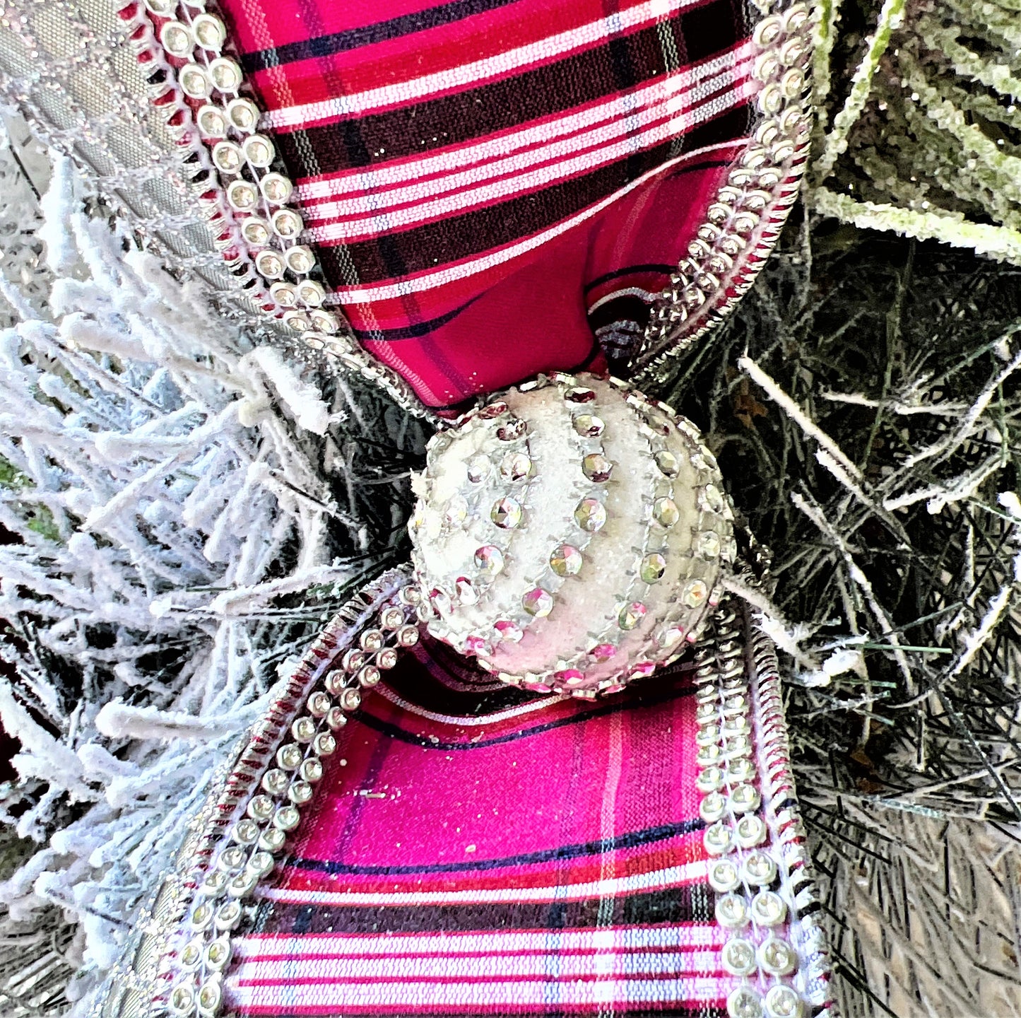 Pink Christmas Wreath for Front Door, Jeweled Christmas Wreath, Tartan Wreath, Glam Wreath, Elegant Christmas Wreath, Holiday Winter Decor