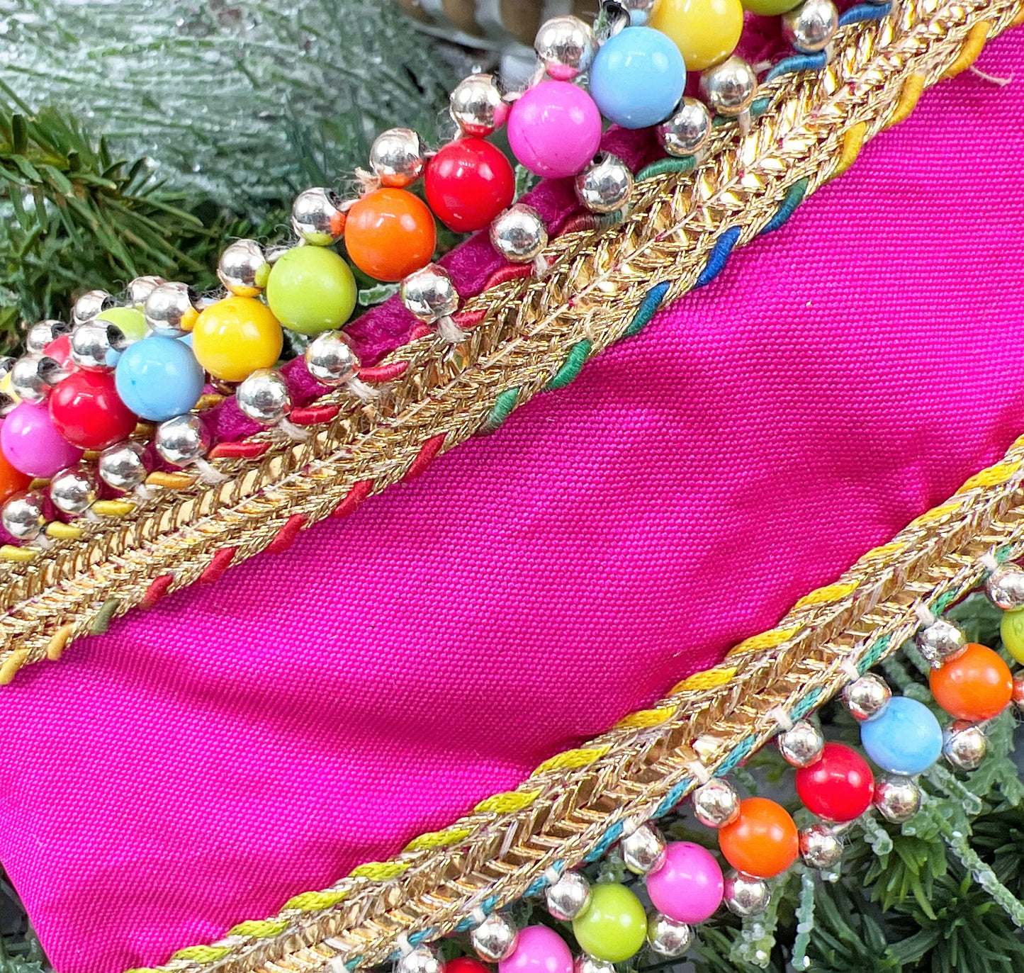 Fuchsia Ribbon, Hot Pink Beaded Ribbon, Beaded Ribbon, Jeweled Ribbon, Pink Spring Ribbon, Summer Ribbon, Fiesta Ribbon, Pink Wedding Decor