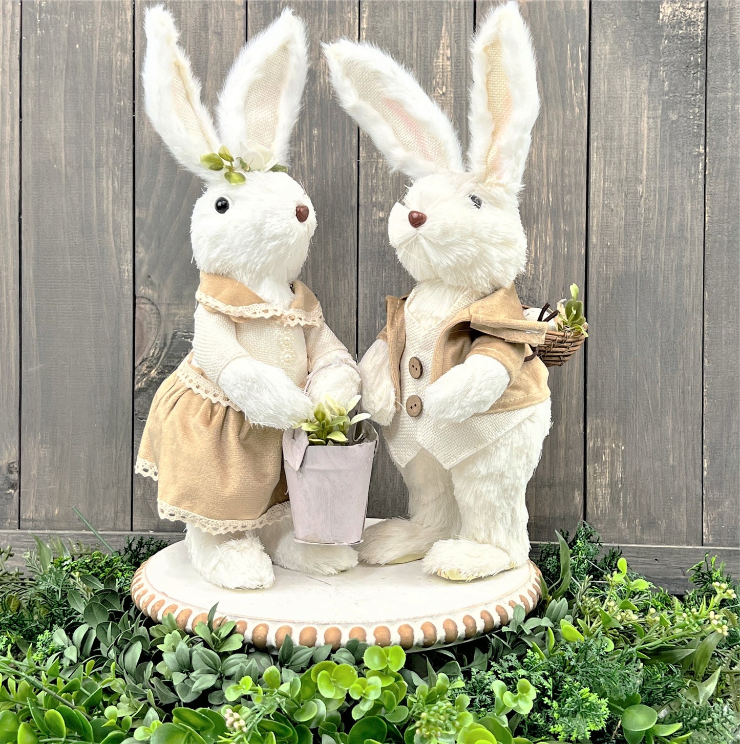 Sisal Easter Bunny, White Bunny with Eggs, White Bunny with Flowers, Easter Decor, Spring Decor, White Easter Rabbit
