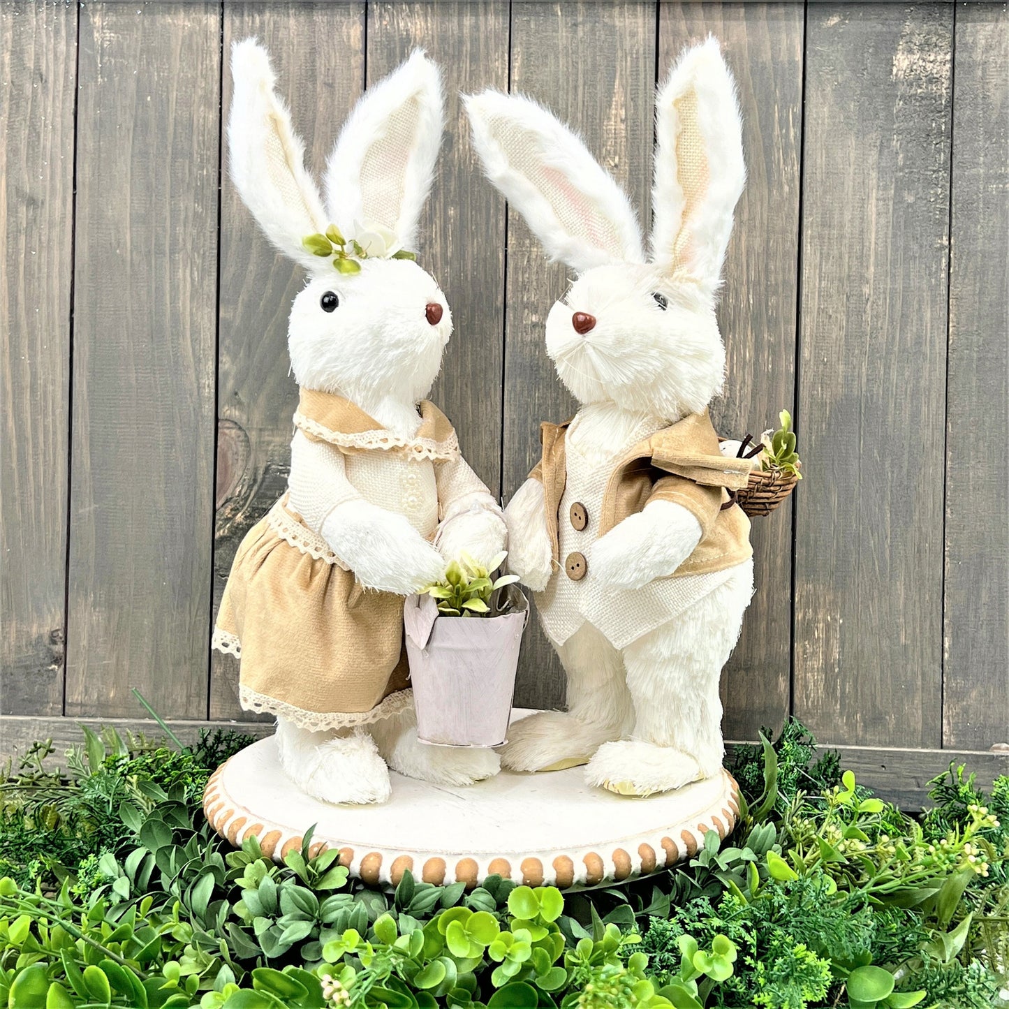 Sisal Easter Bunny, White Bunny with Eggs, White Bunny with Flowers, Easter Decor, Spring Decor, White Easter Rabbit