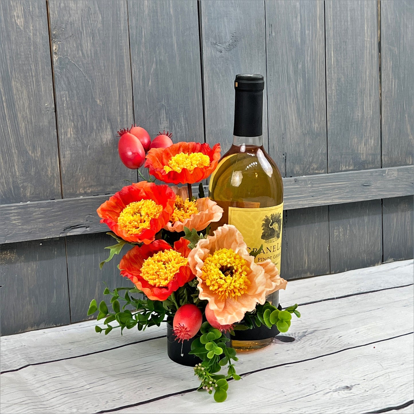 Wine Bottle Bouquet, Floral Arrangement for Wine Bottle, Wine Lover Gift, Wine Tasting Decor, Wedding Centerpiece, Floral Bottle Bouquet
