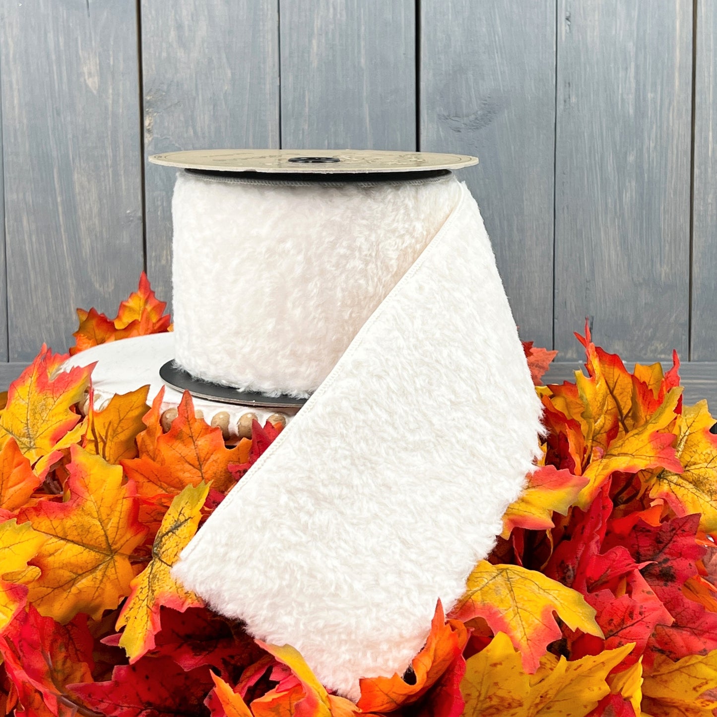 D Stevens Ribbon, Sheepskin Ribbon, Ivory Ribbon, 4 Inch Wired Ribbon, Faux Fur Ribbon, Designer Ivory Fur Ribbon, Lamb Ribbon,