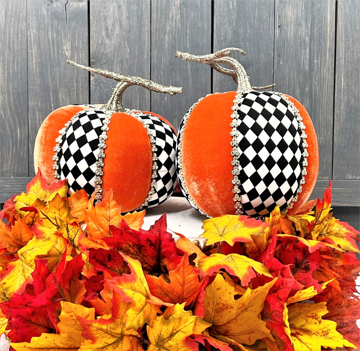 Mark Roberts Harlequin Pumpkin, Velvet Pumpkins,  Harlequin Pumpkin, Pumpkin Décor, Glam Pumpkin, Rhinestone Pumpkin, Couture Pumpkin