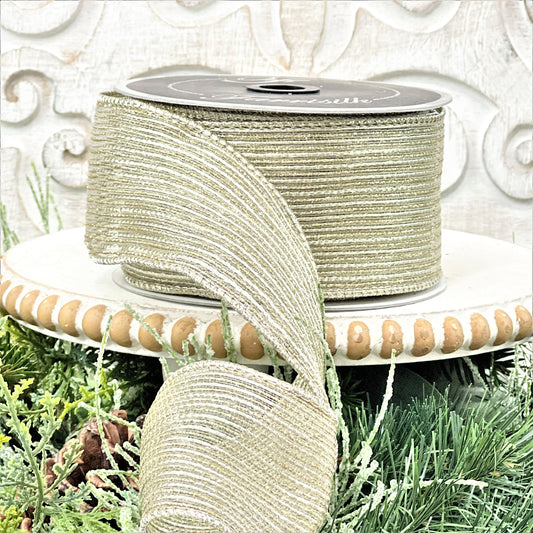 Platinum Ribbon, Farrisilk Tinsel Shimmer Ribbon, 2.5" Metallic Platinum Ribbon, Wired Silver Ribbon, Holiday Ribbon, Silver Mesh Ribbon