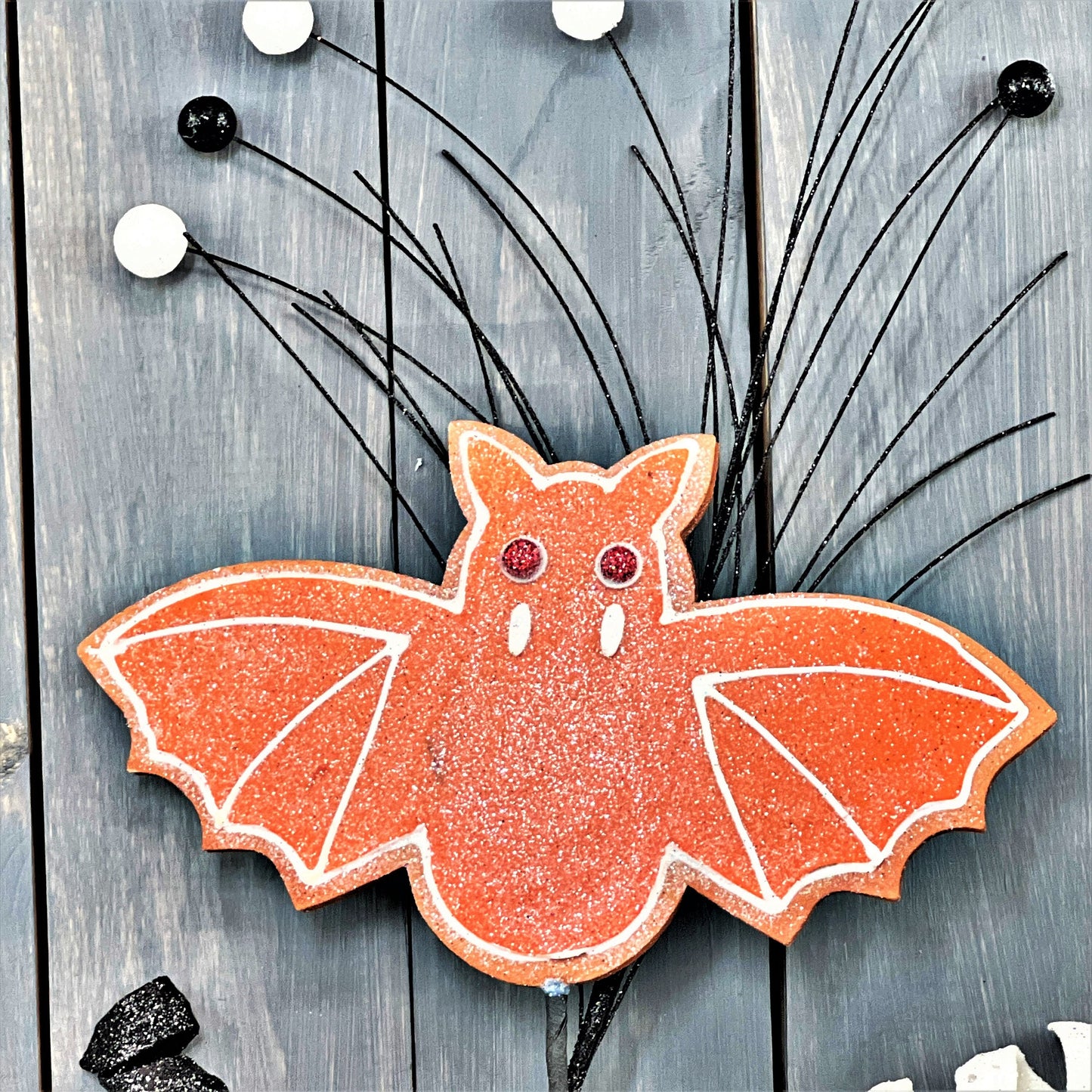 Bat Cookie Spray, Halloween Wreath Embellishment, Halloween Ornament Spray, Halloween Pick, Bat Wreath Attachment, Orange Floral Pick