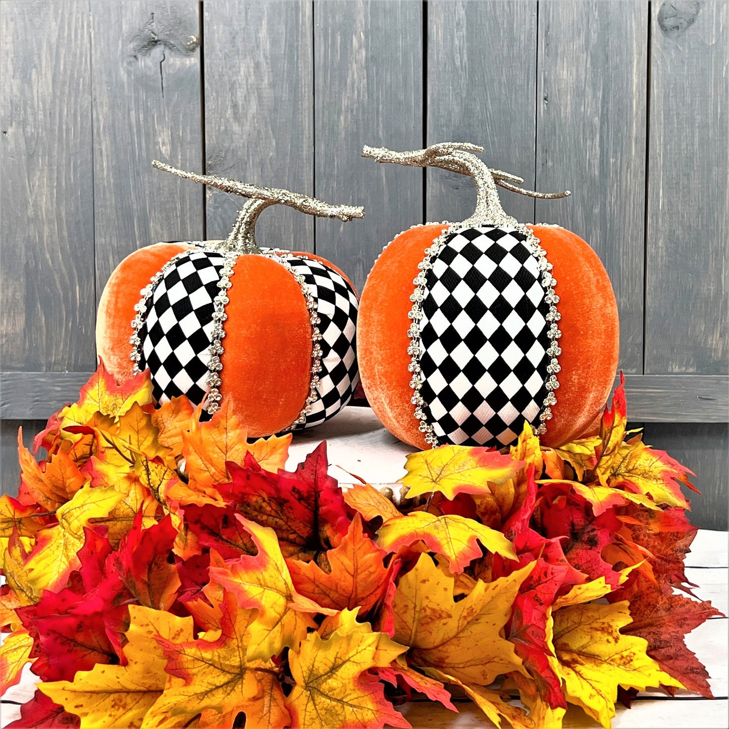 Mark Roberts Harlequin Pumpkin, Velvet Pumpkins,  Harlequin Pumpkin, Pumpkin Décor, Glam Pumpkin, Rhinestone Pumpkin, Couture Pumpkin