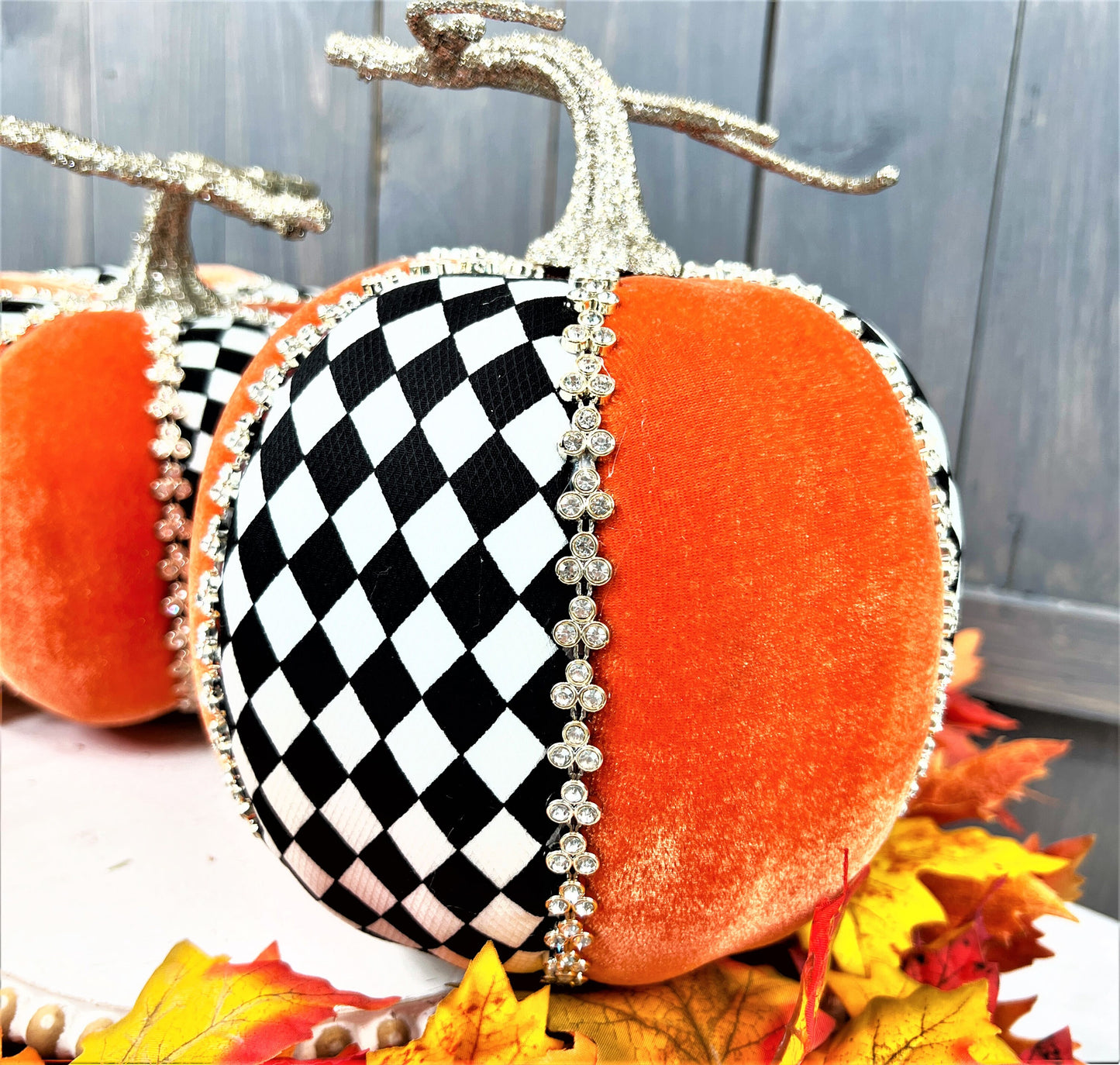 Mark Roberts Harlequin Pumpkin, Velvet Pumpkins,  Harlequin Pumpkin, Pumpkin Décor, Glam Pumpkin, Rhinestone Pumpkin, Couture Pumpkin