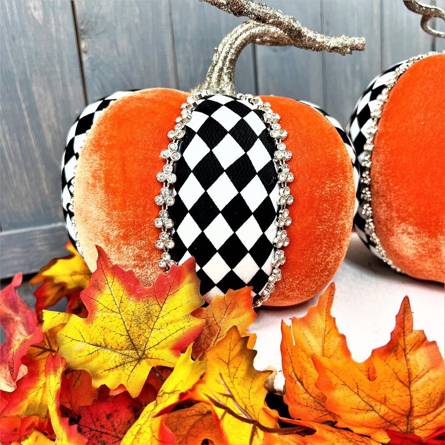 Mark Roberts Harlequin Pumpkin, Velvet Pumpkins,  Harlequin Pumpkin, Pumpkin Décor, Glam Pumpkin, Rhinestone Pumpkin, Couture Pumpkin