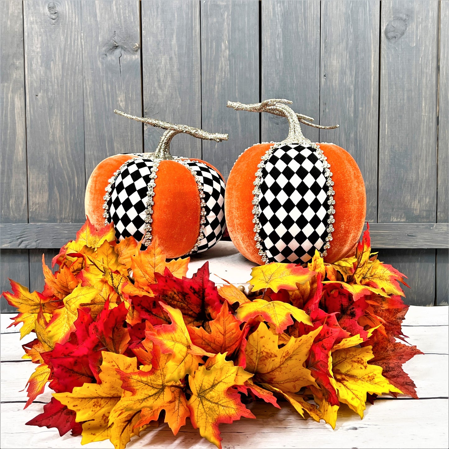 Mark Roberts Harlequin Pumpkin, Velvet Pumpkins,  Harlequin Pumpkin, Pumpkin Décor, Glam Pumpkin, Rhinestone Pumpkin, Couture Pumpkin