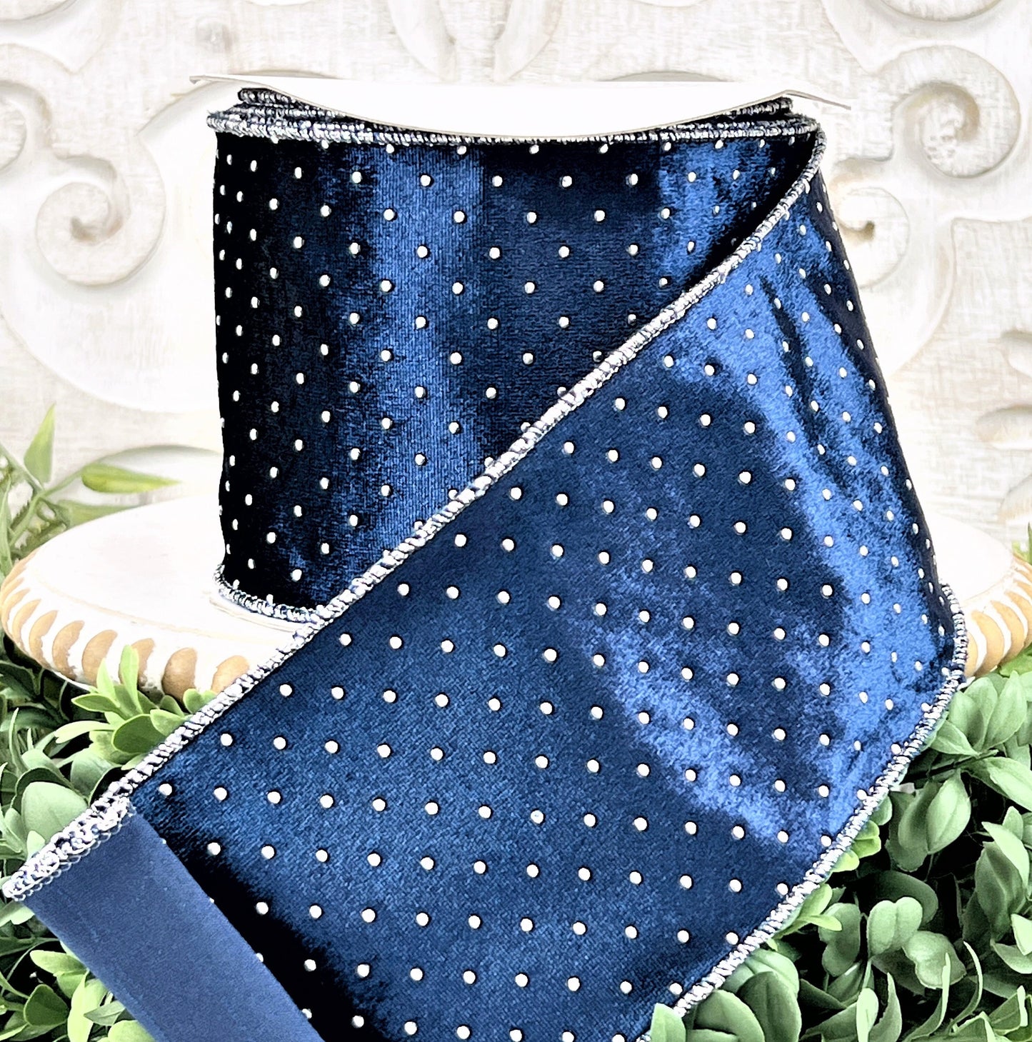 Blue and Silver Velvet Ribbon, Dark Blue Velvet Ribbon, Silver Polka Dot Ribbon, Blue and Silver Ribbon, Blue Velvet Ribbon, Holiday Ribbon