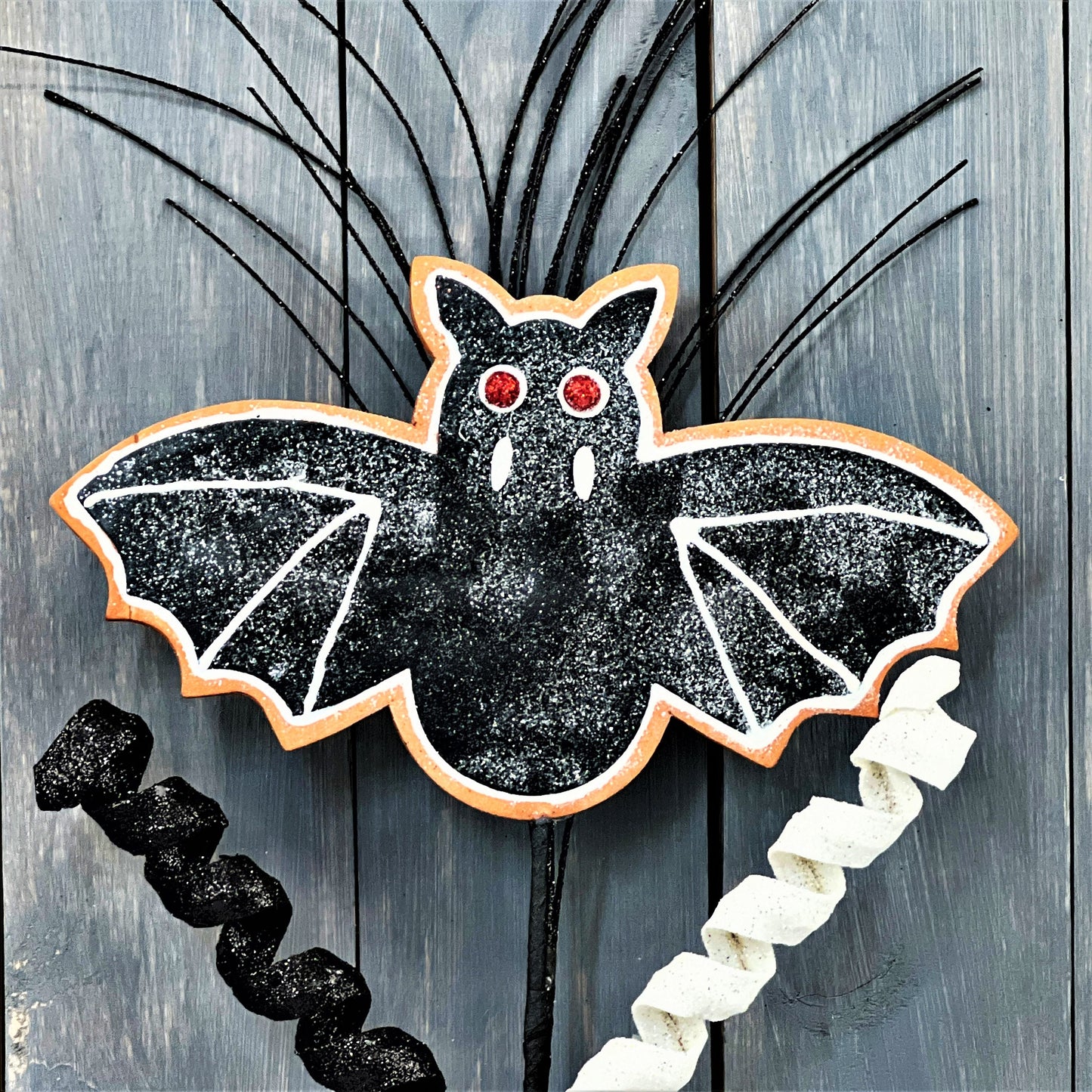 Black Halloween Bat, Bat Cookie Spray, Halloween Cookie Spray, Black Halloween Decor, Halloween Wreath Attachment, Bat Cookie Floral Pick