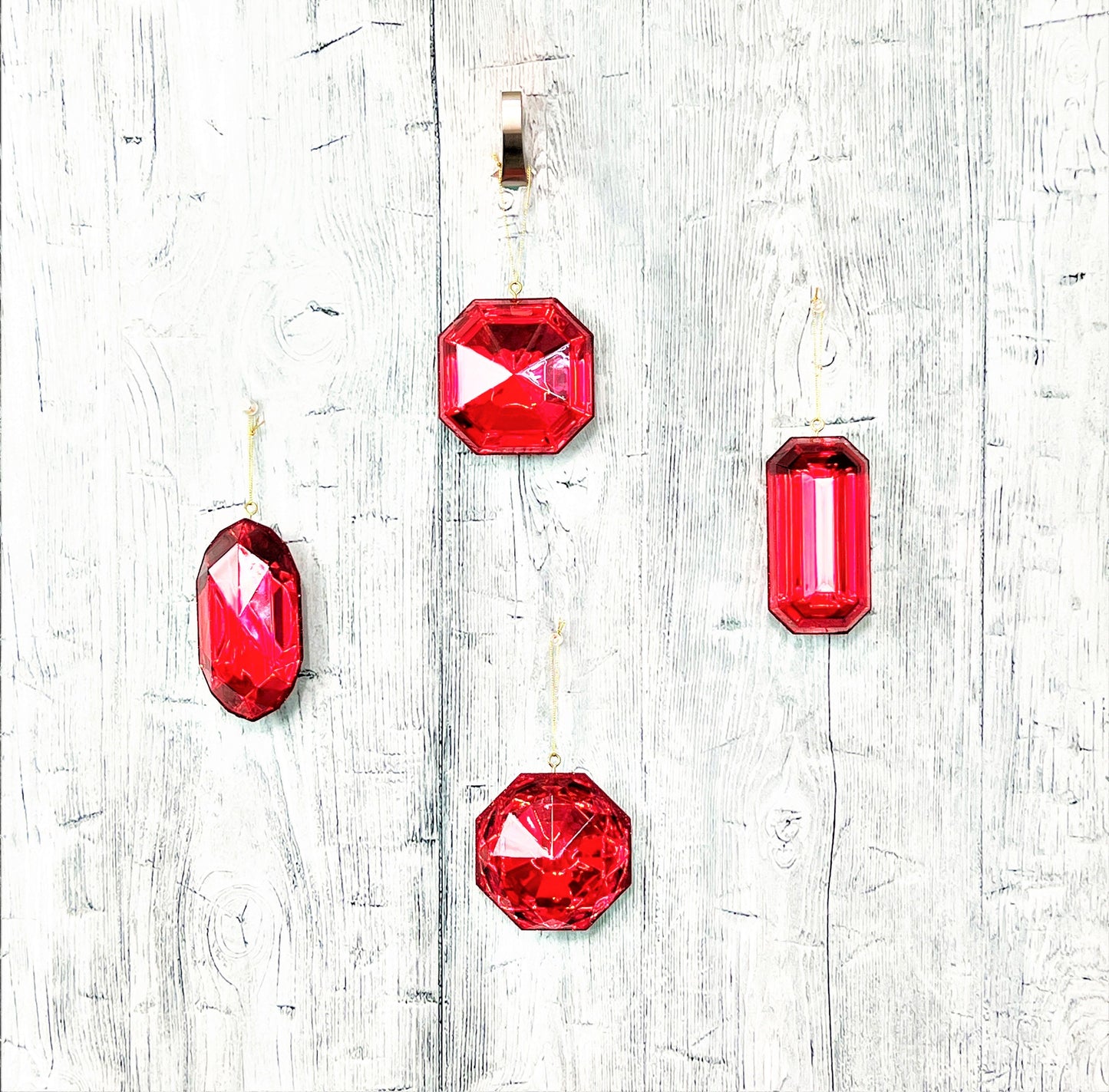 Jewel Ornament Set, Red Jewel Ornaments, Gem Ornaments, Acrylic Jewel Ornament Set, Wreath Attachments, Red Xmas Decor, Farrisilk Ornament