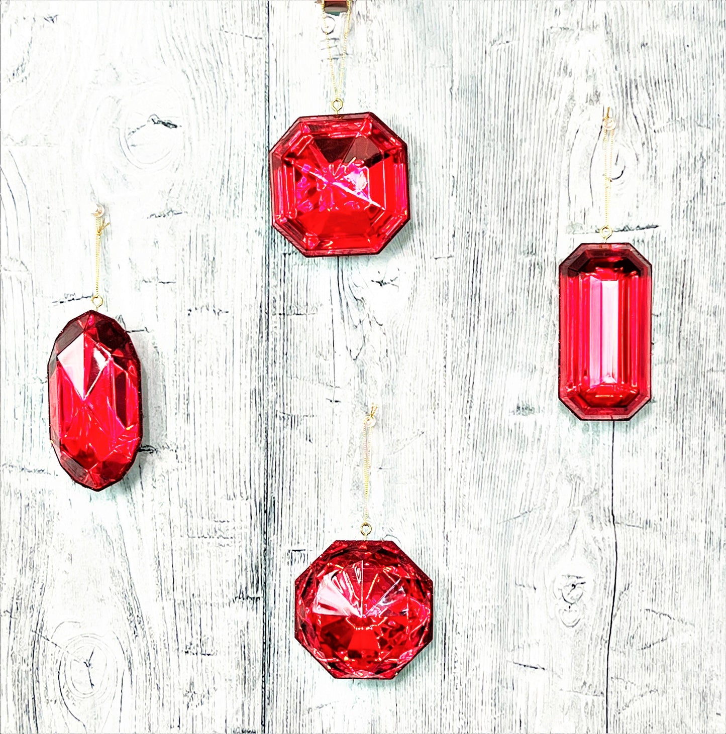 Jewel Ornament Set, Red Jewel Ornaments, Gem Ornaments, Acrylic Jewel Ornament Set, Wreath Attachments, Red Xmas Decor, Farrisilk Ornament