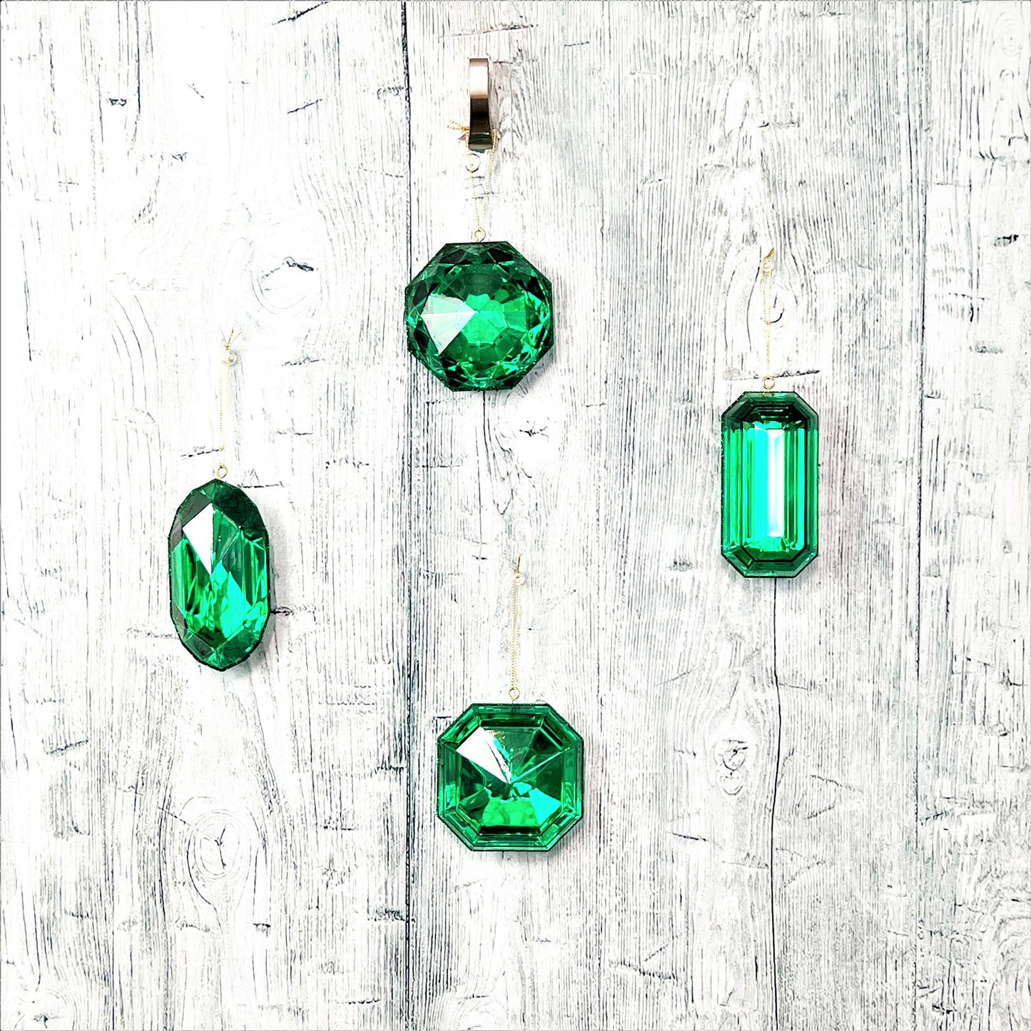 Jewel Ornament Set, Green Jewel Ornaments, Gem Ornaments, Jewel Ornament Set, Wreath Attachments, Emerald Xmas Decor, St Patricks Day decor