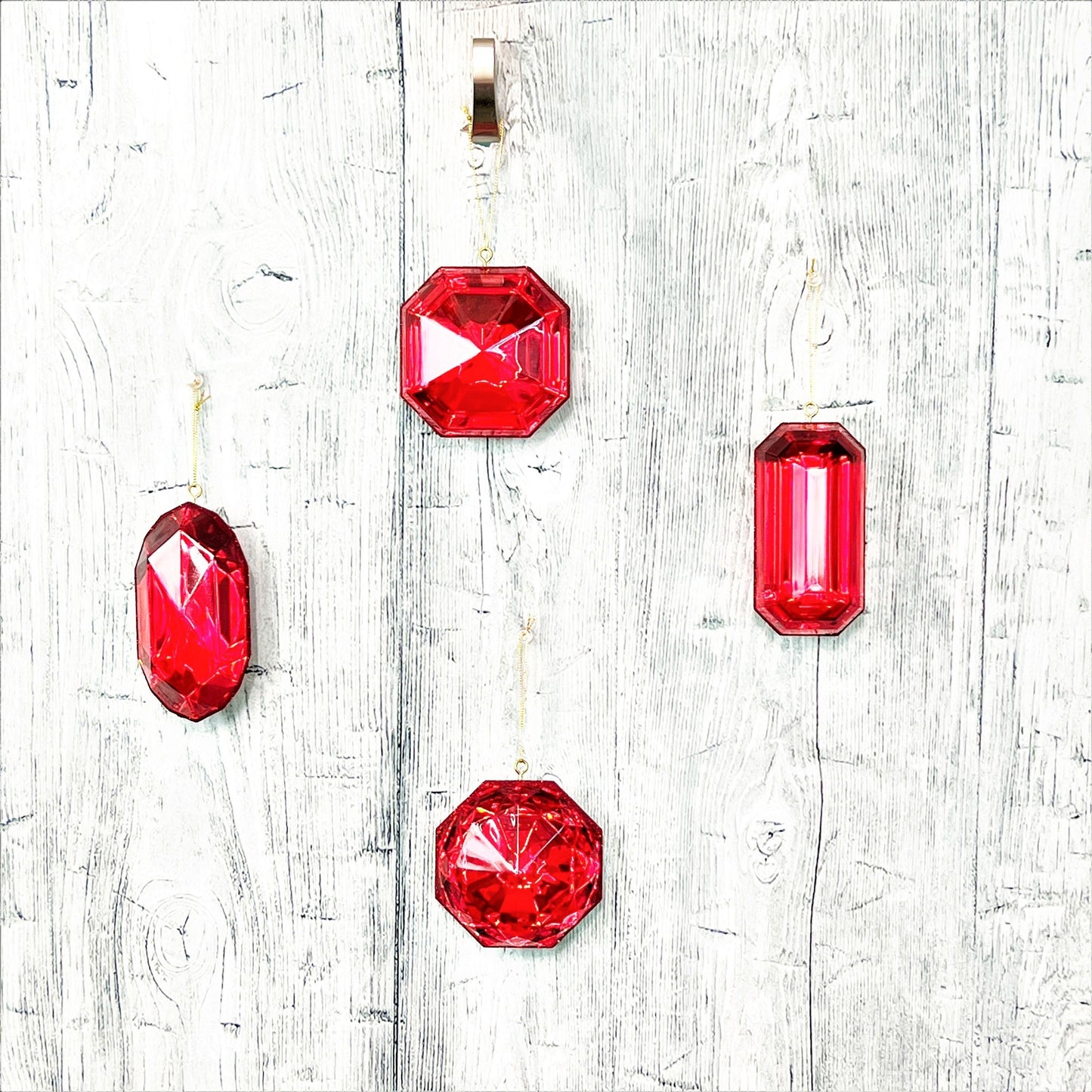 Jewel Ornament Set, Red Jewel Ornaments, Gem Ornaments, Acrylic Jewel Ornament Set, Wreath Attachments, Red Xmas Decor, Farrisilk Ornament