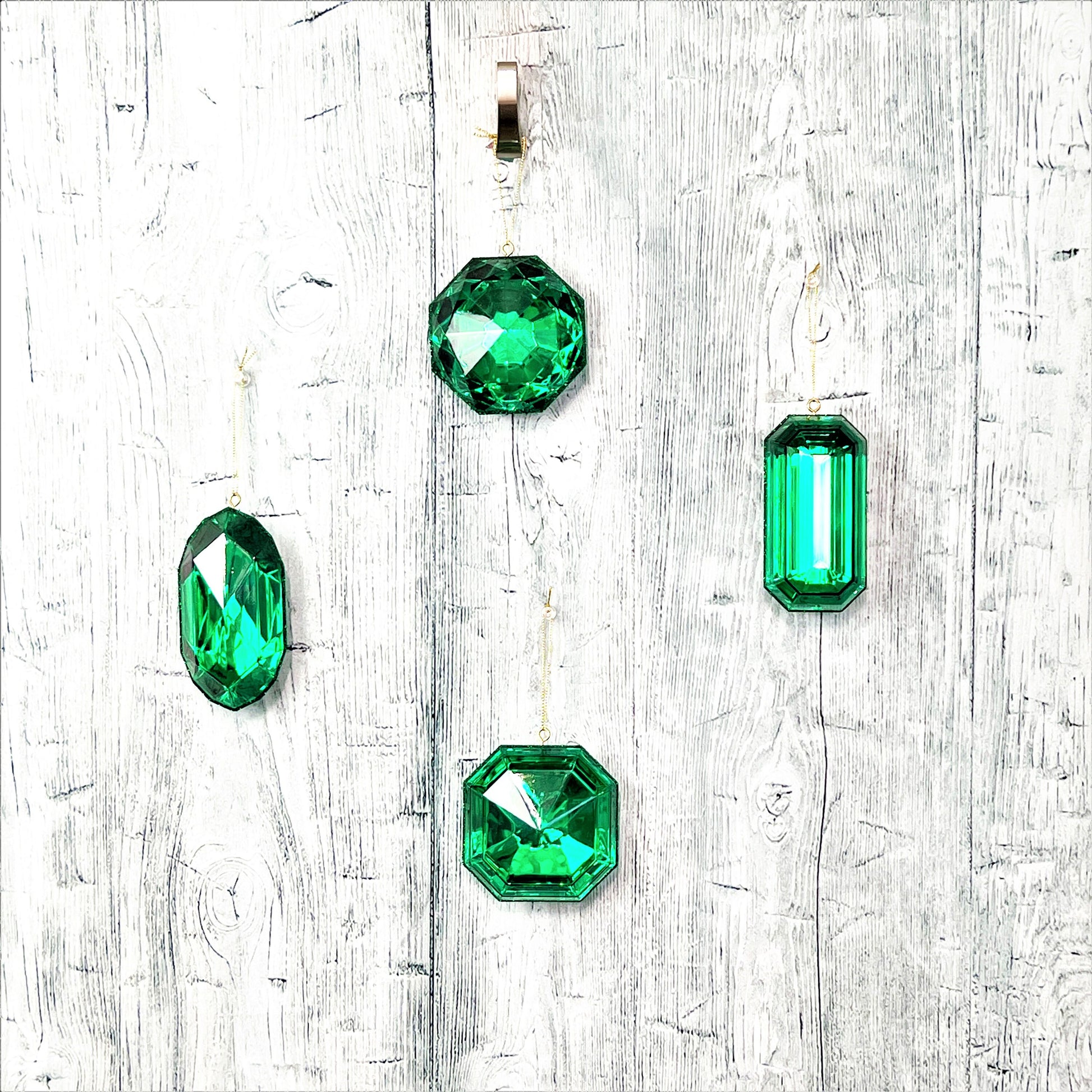 Jewel Ornament Set, Green Jewel Ornaments, Gem Ornaments, Jewel Ornament Set, Wreath Attachments, Emerald Xmas Decor, St Patricks Day decor