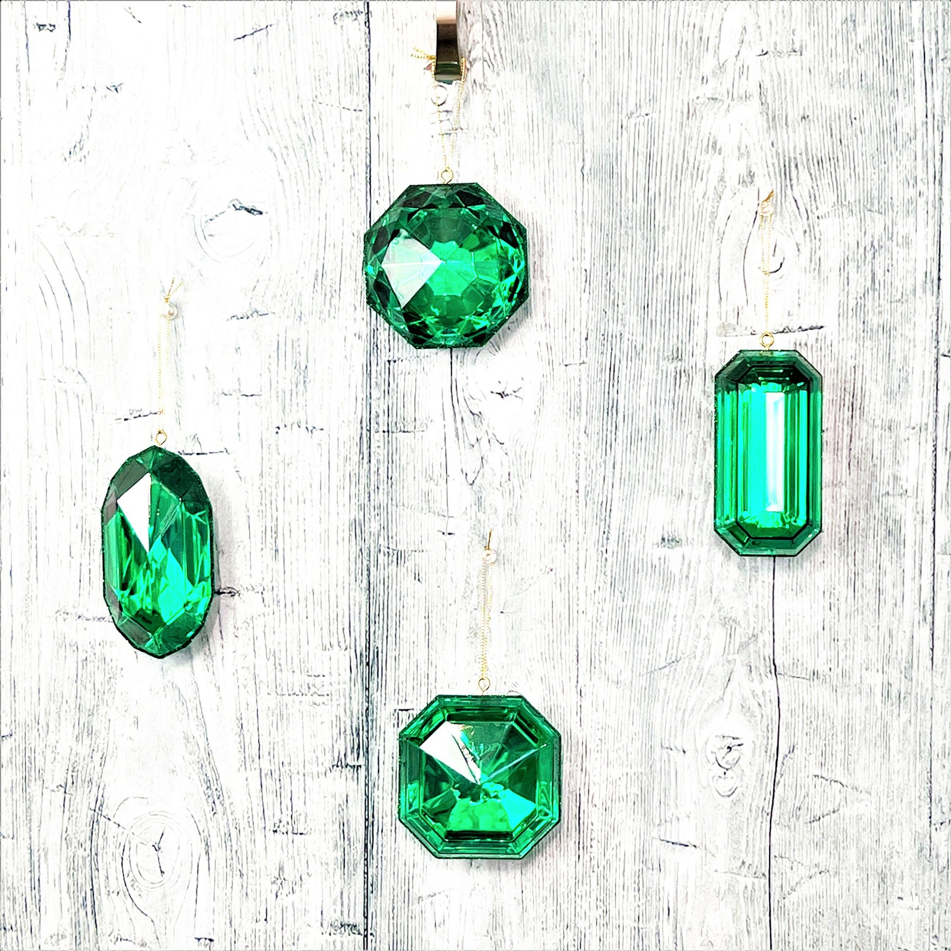 Jewel Ornament Set, Green Jewel Ornaments, Gem Ornaments, Jewel Ornament Set, Wreath Attachments, Emerald Xmas Decor, St Patricks Day decor